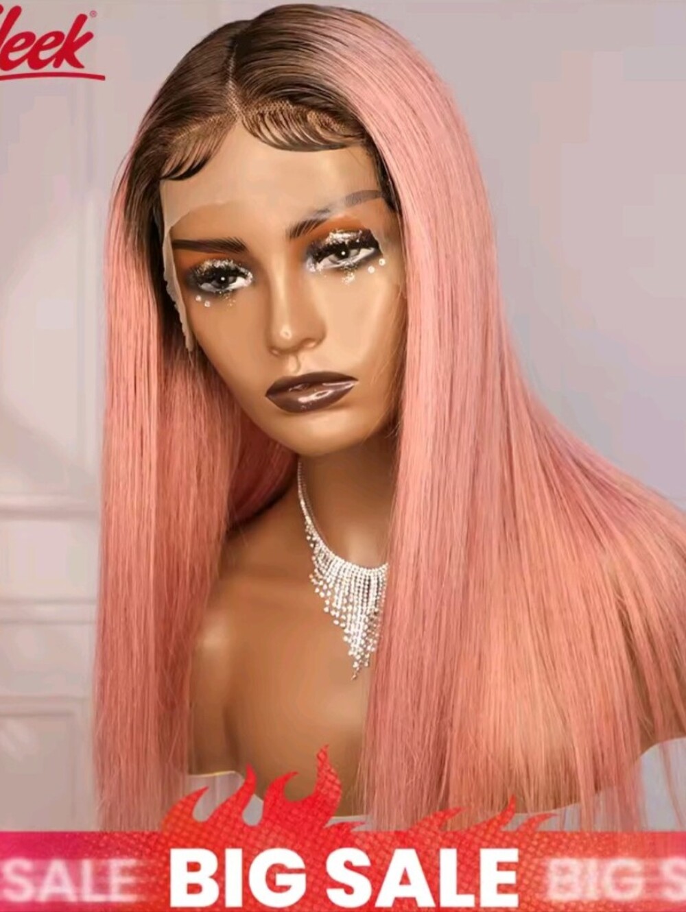 Women's 20" Inch Sleek Ombre Pink Straight Lace Front Wig